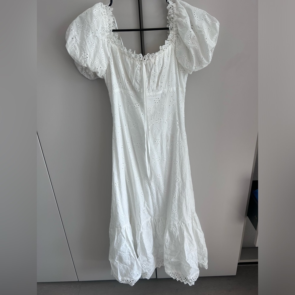 Auqa white midi dress with puff sleeve
